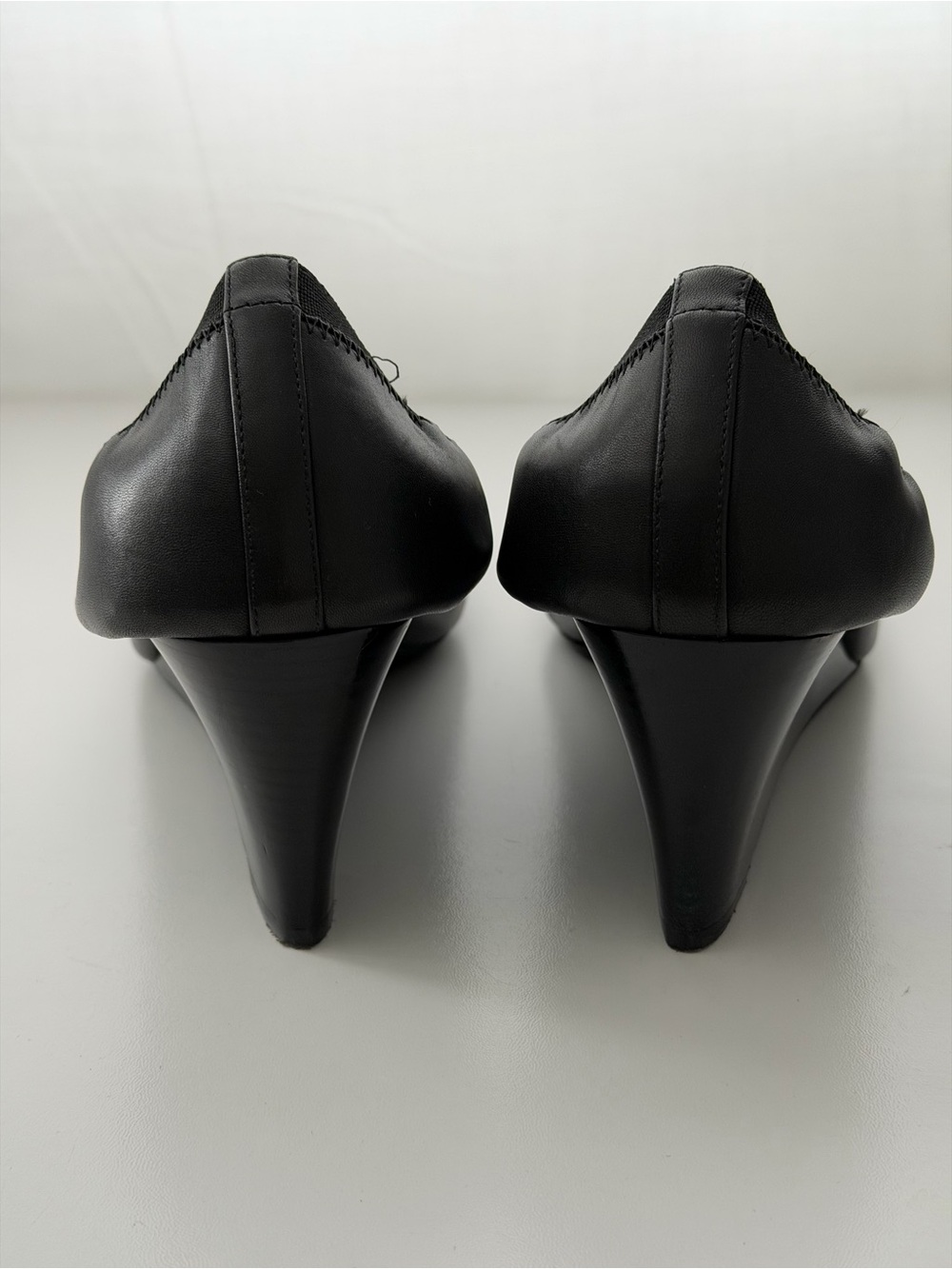 Tory Burch Black Leather Cap-Toe Wedge Heels - Picture 4 of 7